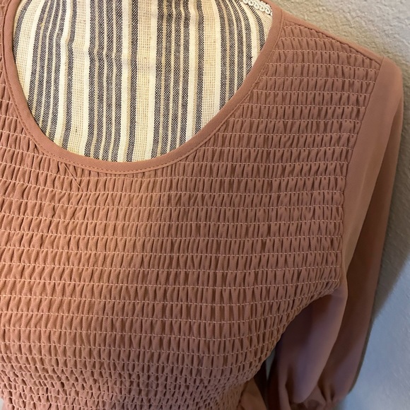 Boutique Mocha Smocked Péplum Blouse -- FINAL SALE PRICE - Picture 9 of 10